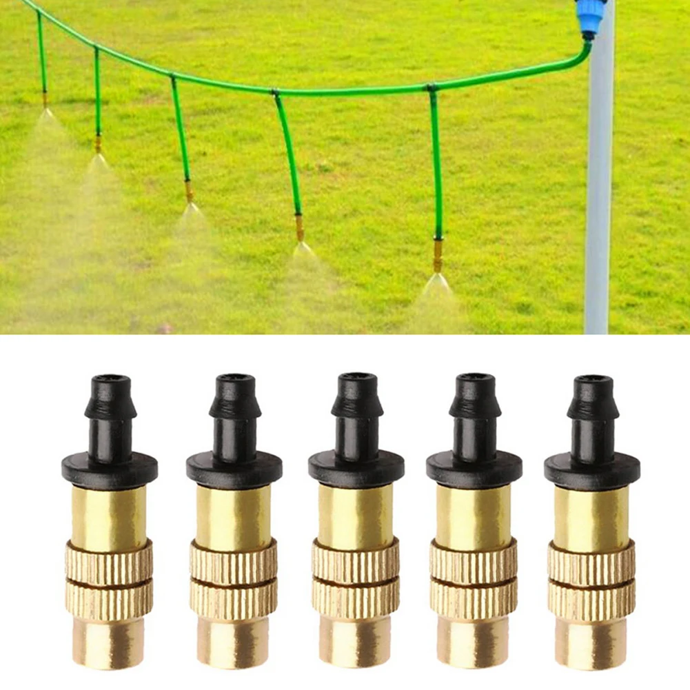 5pcs/ 10pcs Threaded Brass Mist Nozzle, Misting Spray Sprinkler, Gardening Water Cooling Nozzle, Adjustable for Spray Garden
