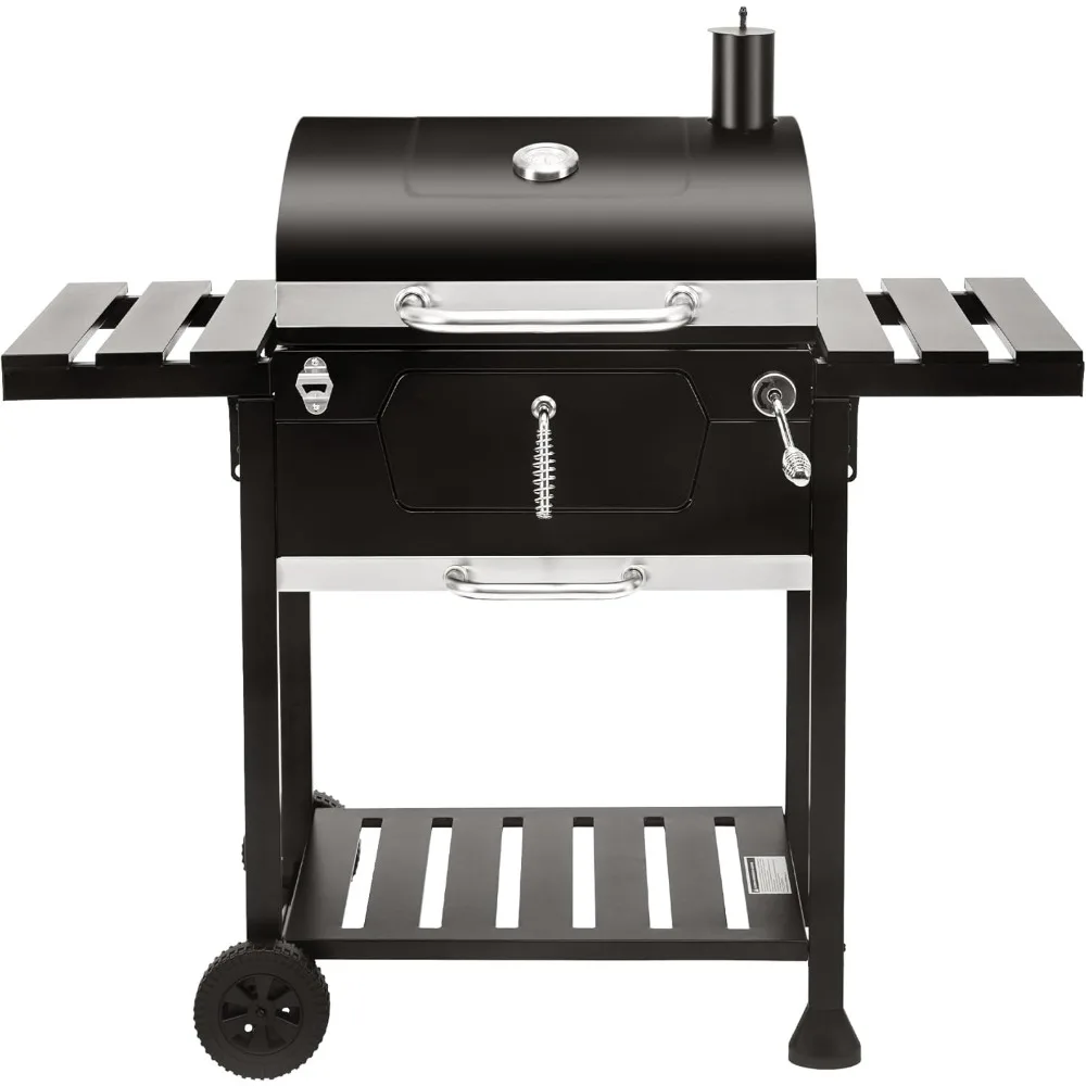 

Grill-24” Charcoal Grill Outdoor Smoker with Side Tables Backyard Griller Party BBQ Picnic Patio Cooking, Black-BBQ grill