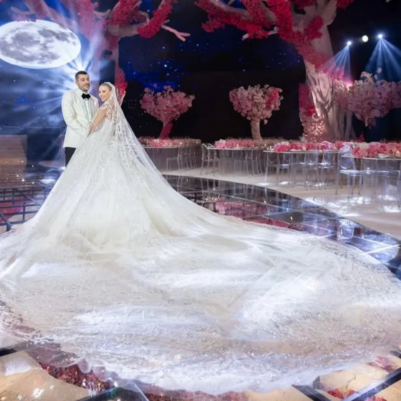 Customized Shiny ivory white Ball Gown Royal Wedding Dresses Sweetheart crystal Lace Vestido De beads Made Robe De