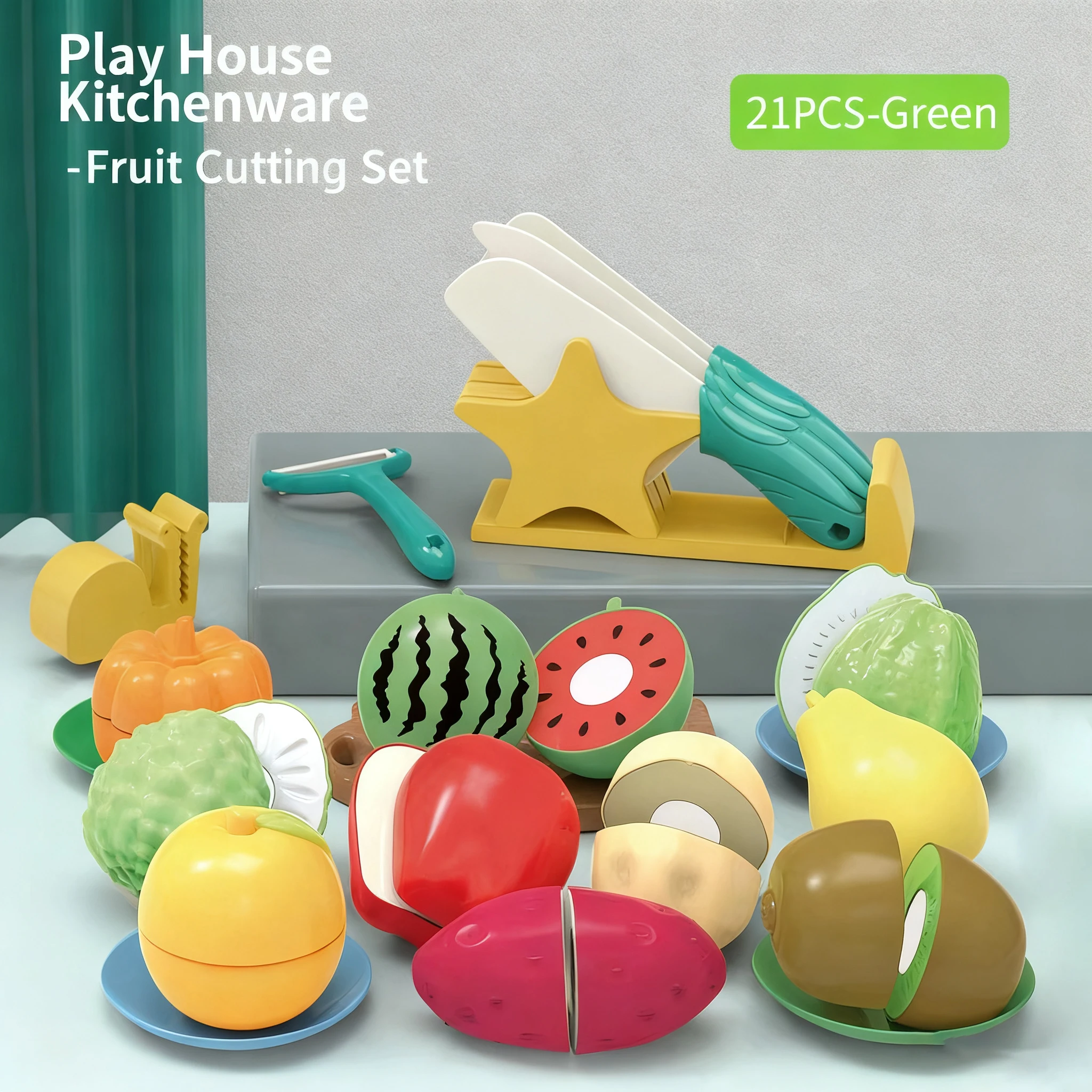 주방 장난감 세트 21개 과일과 채소 자르기 역할 놀이 클래식 게임 시뮬레이션 몬테소리 교육용 장난감 어린이용