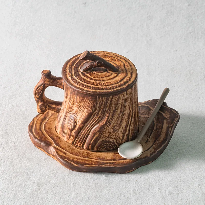 LingAo-Handmade Coffee Mug with Handle, Japanese Handmade, coarse Pottery, Latte Art, Creative Personality