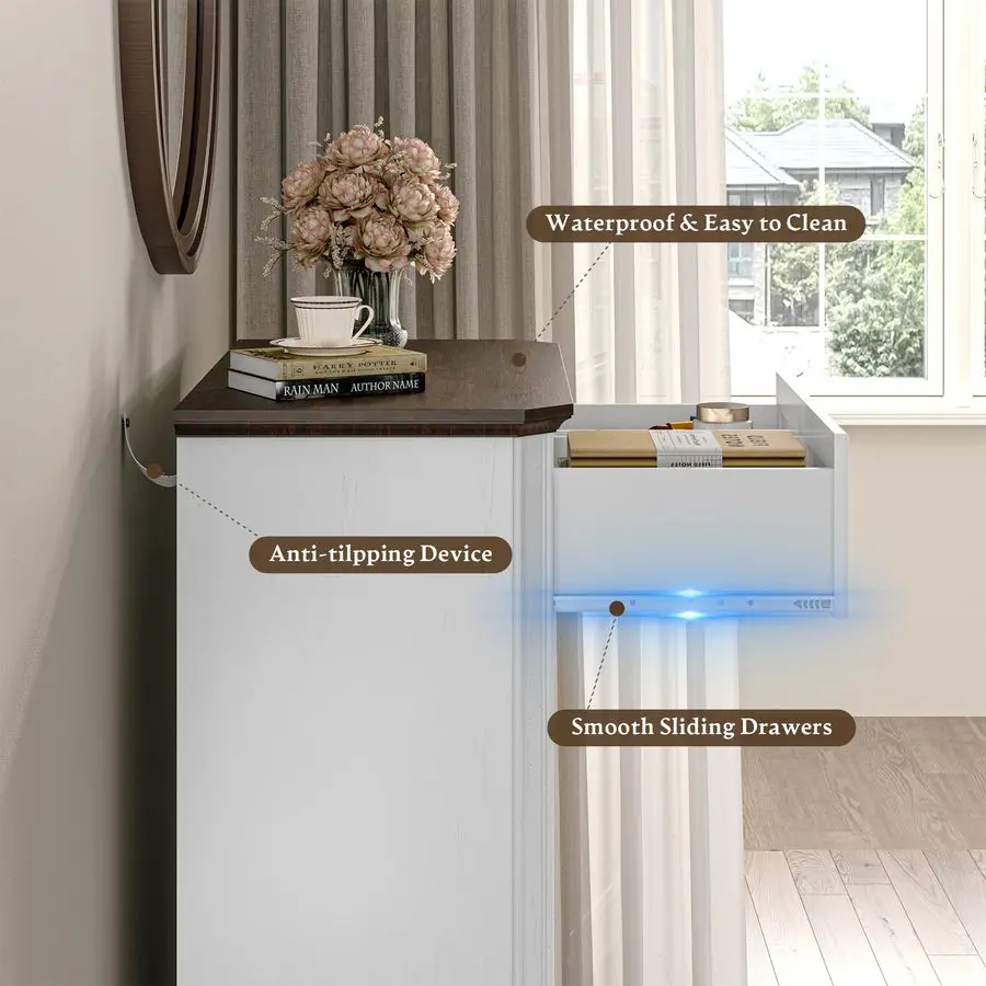 Commode à 6 tiroirs pour chambre à coucher, grande commode rustique avec poignée en métal, armoire tour de rangement vintage en bois, placard en bois