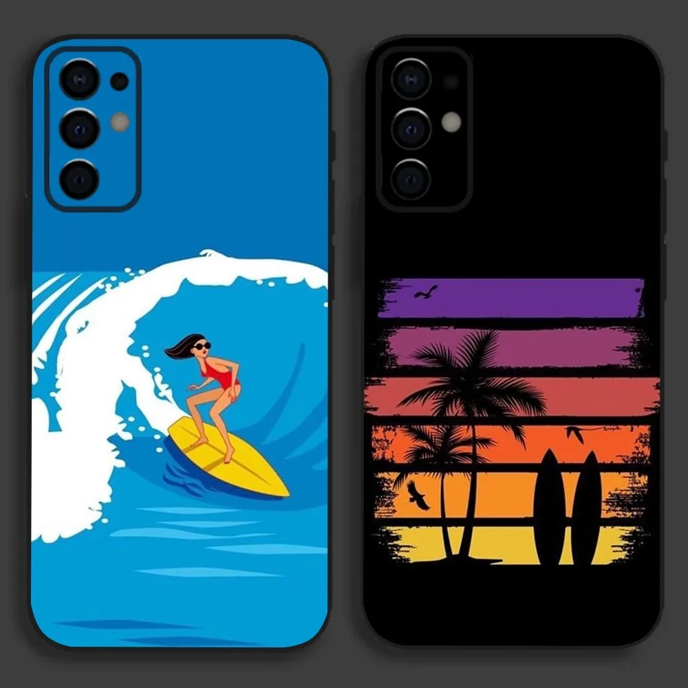 Surfboard Sea Phone Case For Samsung S24,S21,S22,S23,S30,Ultra,S20,Plus,Fe,Lite,Note,10,9,5G Black Soft Cover