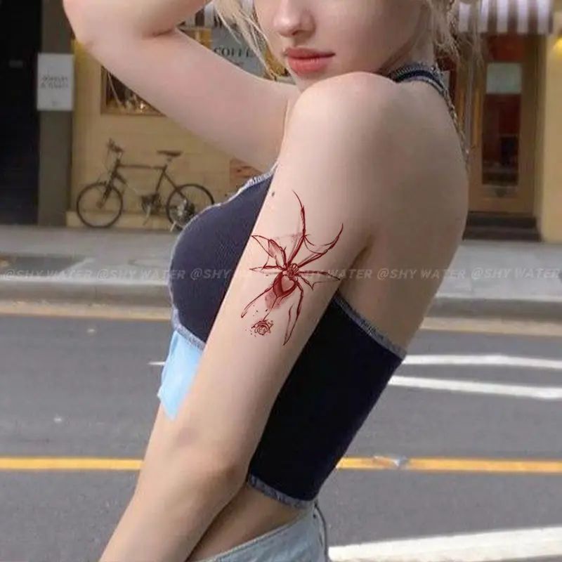 Pegatinas de tatuaje temporal de araña para mujer, tatuajes falsos de arte, tatuaje Sexy, mariposa, rosa, flor, Y2K