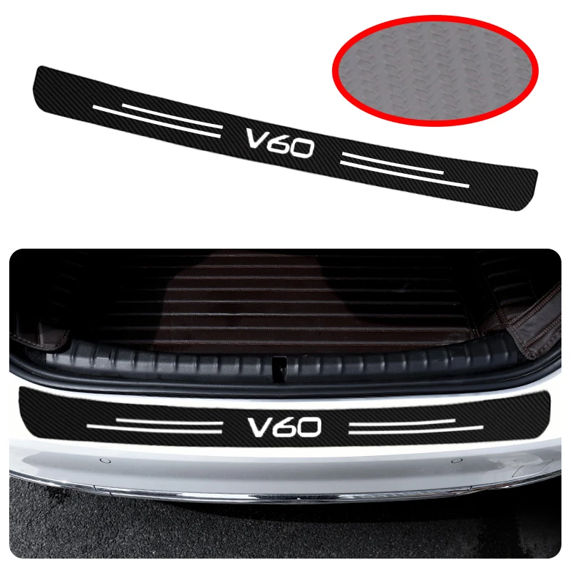 Car Rear Trunk Protection Rubber Sticker Strip for Volvo V60 V 60 Logo Trunk Bumper Guard Plate Anti-Kicked Carbon Fiber Decals