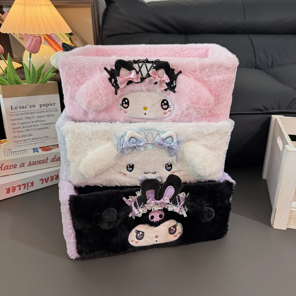Sanrio My Melody Hello Kitty Cinnamoroll pluche desktop opbergdoos Kuromi cosmetica opbergmand met grote capaciteit
