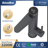 Briwellna Stainless Steel Electric Faucet With Digital Display 220V Instant Hot Water Tap Faucet 120° Swivel Spout Heating Tap