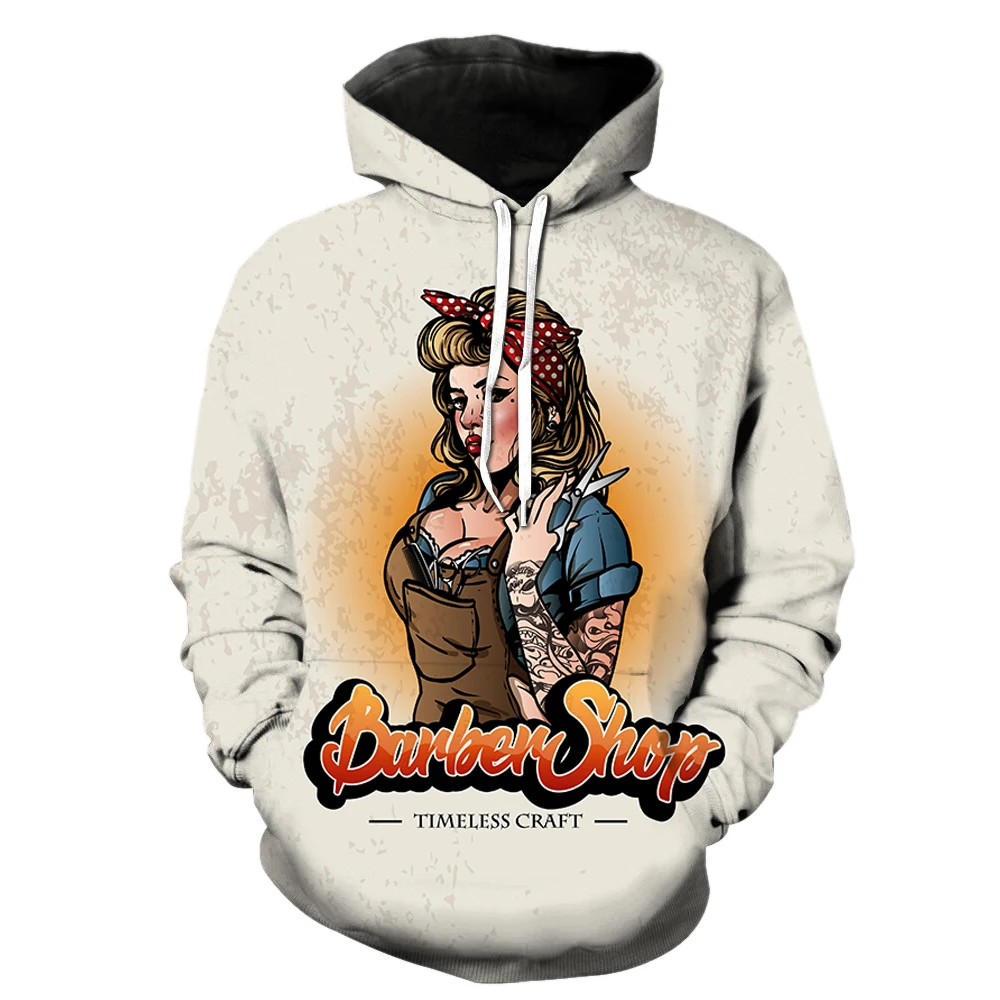 

Cartoon Personality Barber Men's Hoodies 3D Printed Fashion Sweatshirts Spring Teens Funny Casual Hip Hop Pullover Oversized