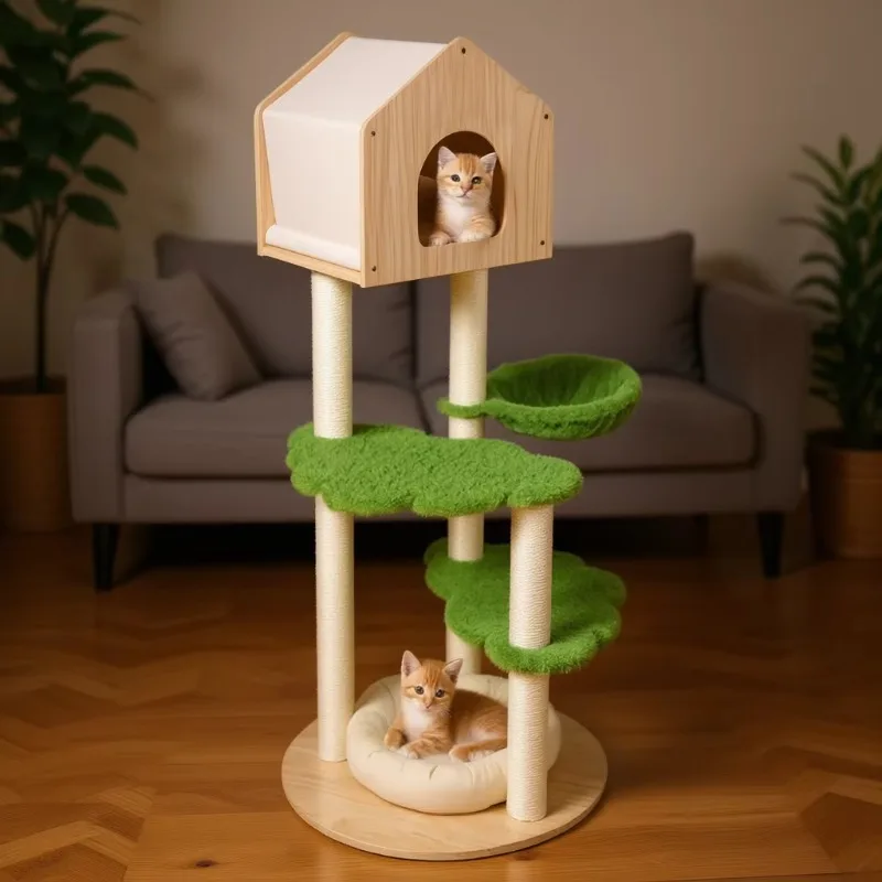 Tree 55-Inch Tall With Sisal Posts And Soft Bed For Indoor Kittens 4 Levels Eco-Friendly Design