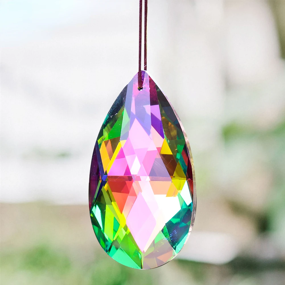 Muy Bien Brilliant Glass Teardrop Chandelier Crystal Parts Replacement Faceted Sun Catcher Prisms Rainbow Hanging Pendant Decor