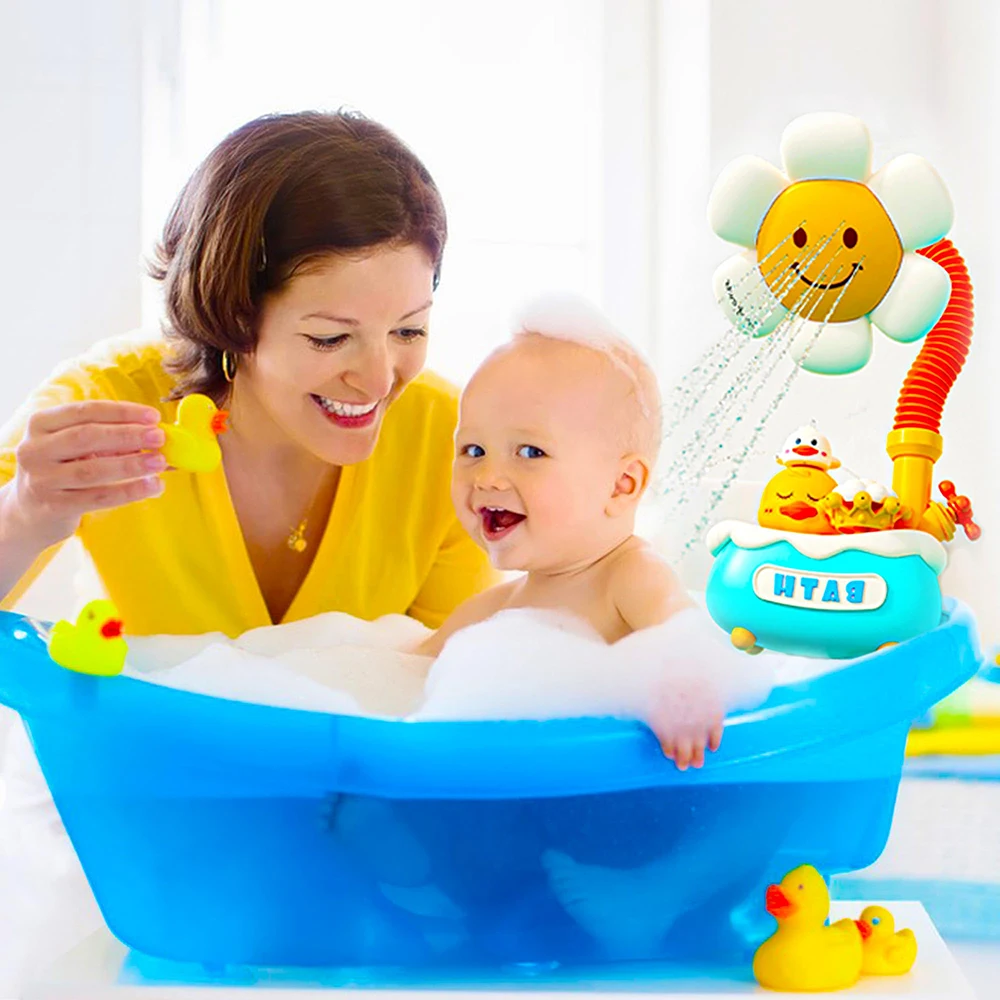 Baby Bath Toys Adjustable Sunflower Shower Head Bathtub Toys 3 Water Spraying Modes Stackable Design Fun for Kids Toddlers Gifts