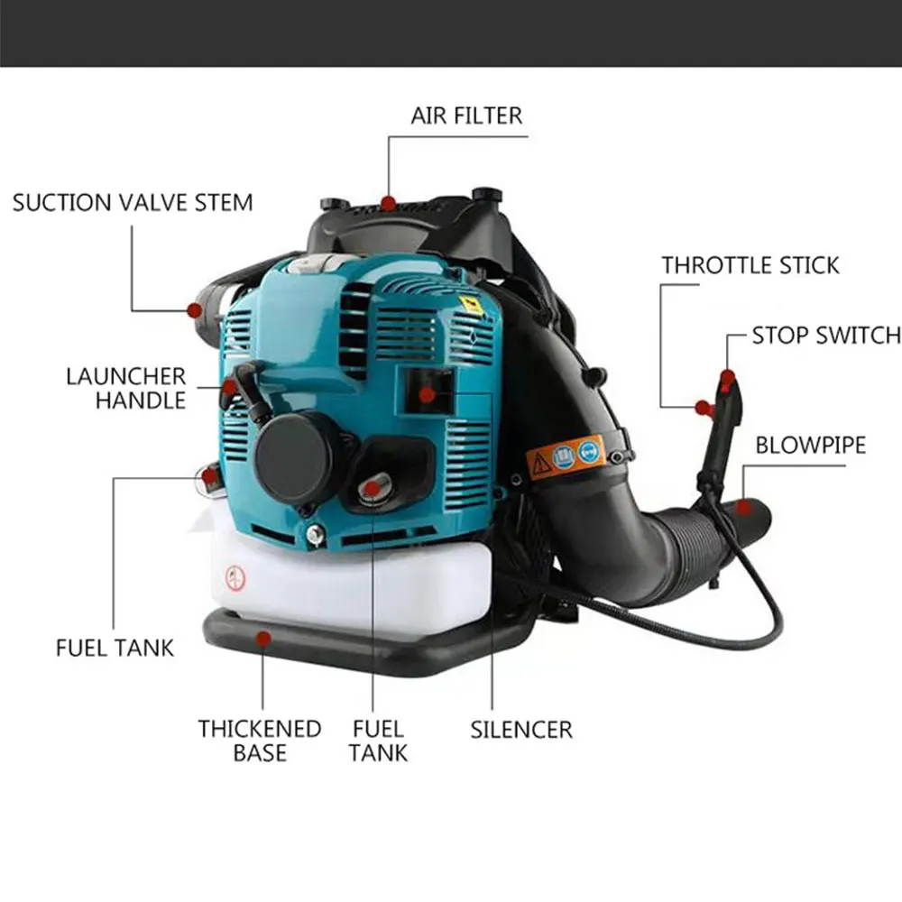 Mochila ventilador de gasolina quatro tempos combustível curso neve ventilador de alta potência folha ventilador extintor de incêndio