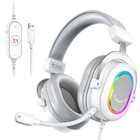 FIFINE RGB Auriculares para juegos con sonido envolvente 7,1/3-EQ/MIC, auriculares supraaurales con control en línea para PC PS4 PS5 Ampligame-H6W