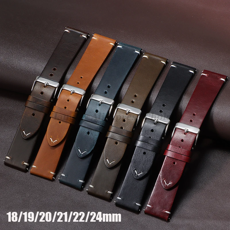 Retro Oil Wax Genuine Leather Watchband Quick Release Calfskin Strap for Seiko for Rolex 18mm 19mm 20mm 21mm 22mm 24mm Wristband