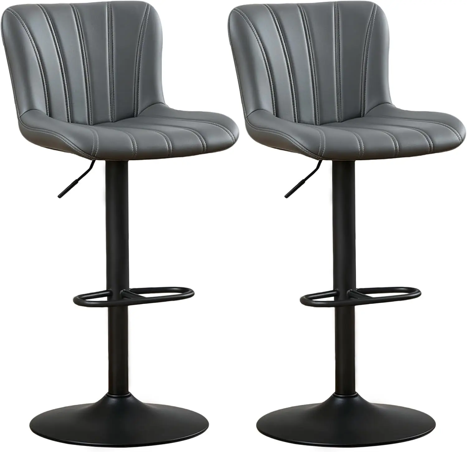 Bar Stools Set of 2, Modern Swivel Bar Stools Adjustable Height, Faux Leather PU Upholstered Counter Height Bar Chairs with Back for Kitchen Island, Counter, Pub, Café (Grey)
