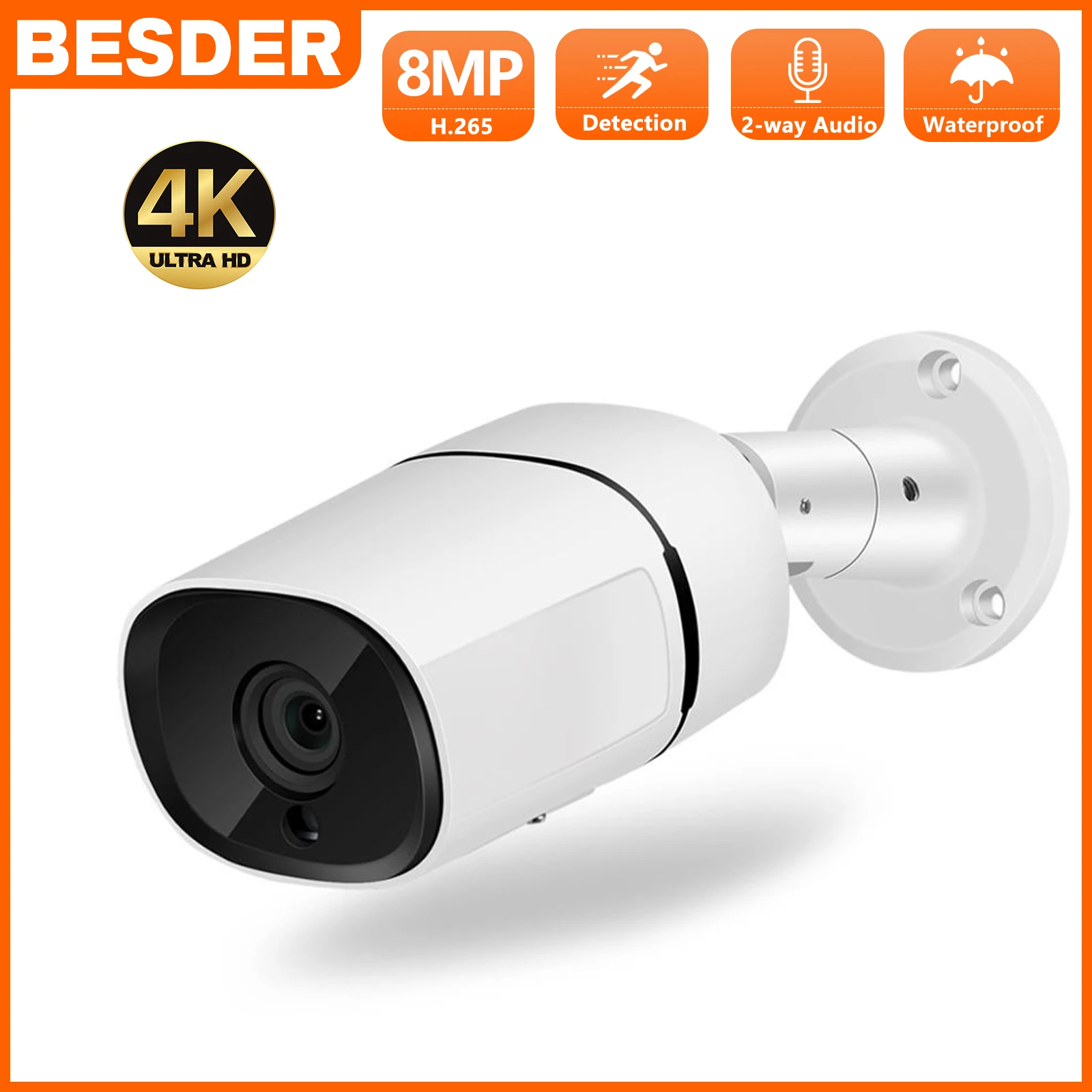 

BESDER 4K 8MP UHD POE Camera 4MP H.265 IP Camera Outdoor Waterproof 2-Way Audio Motion Detection Night Vision Camera CCTV Camera