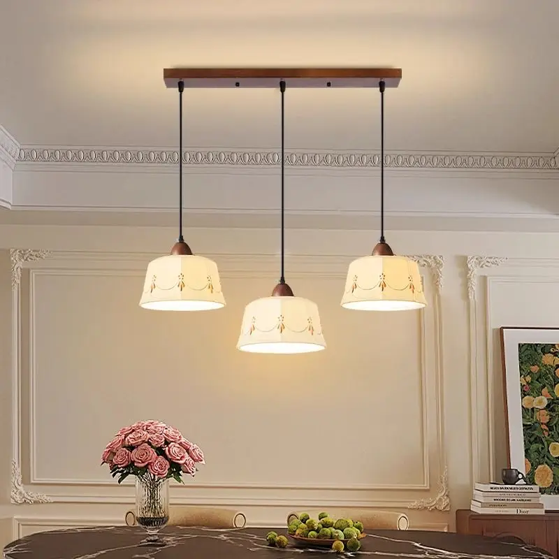 

French Style Retro Three Headed Pendant Lamps Kitchen Island Restaurant Table Living Room Chandelier Indoor Lighting Luminaires