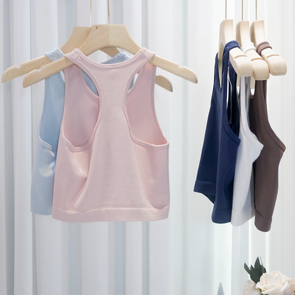 LULU FLORA Summer tank top, seamless, quick-dry sports base, outer wear, yoga stripe, fashionable, cross-border, beautiful back view 3