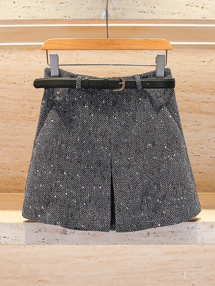 Gonna in tweed con paillettes ini a vita alta Pendolarismo Sle Design semplice Fibra di poliestere piegata Vestibilità ampia Regular Thin
