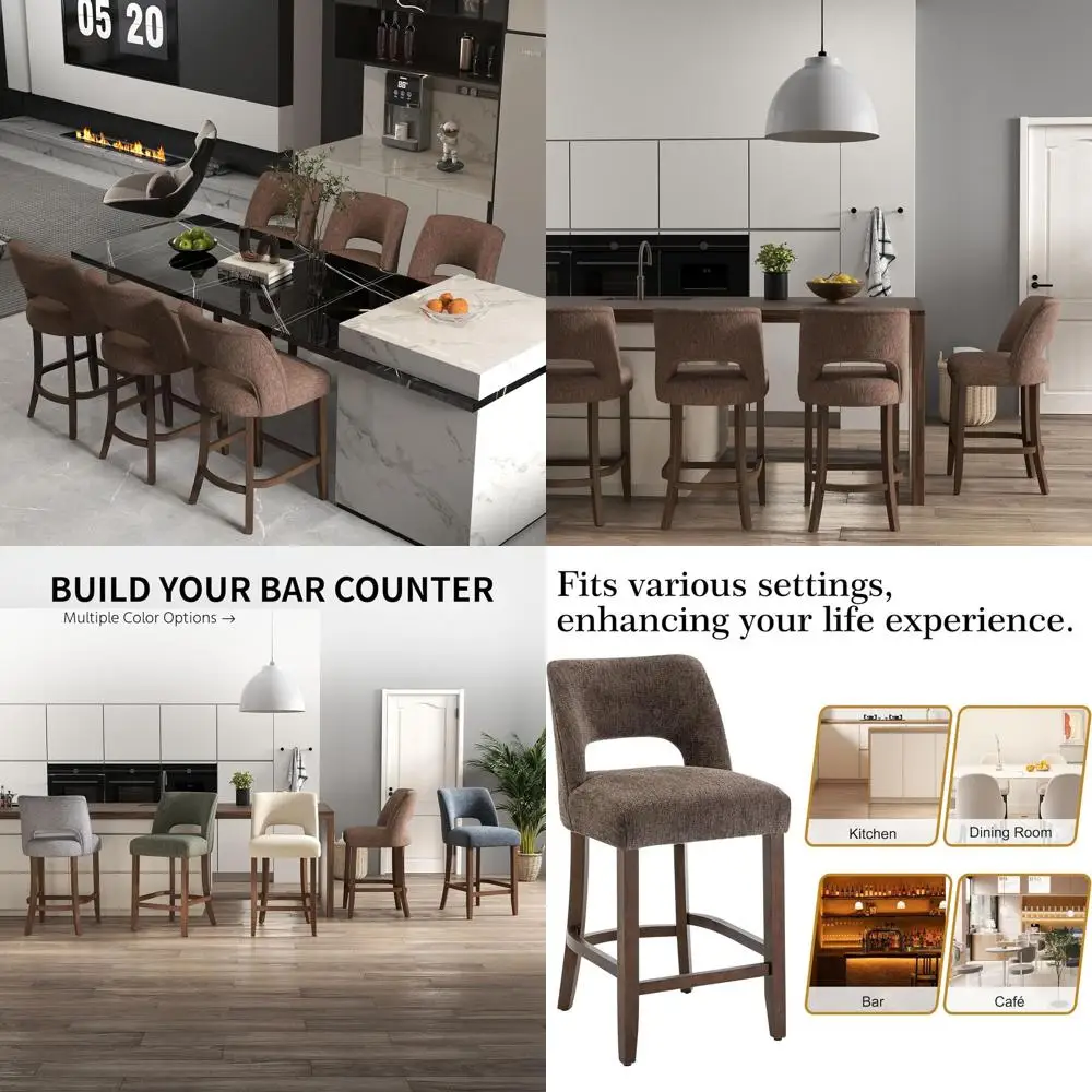 

Набор из 4 барных стульев с обивкой, высота для барной стойки, с деревянными ножками, подходят для кухонного острова или столовой, коричневый цвет