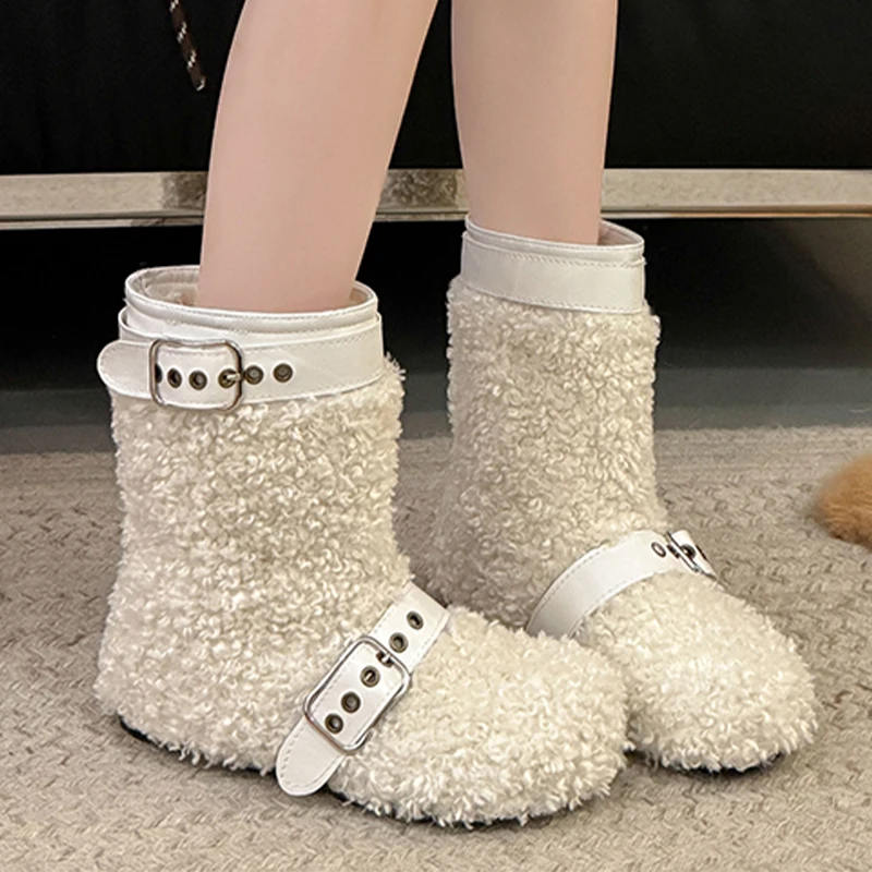 

Snow Boots for Fur Women Flats Designer Warm Winter Shoes 2025 Fashion Dress Casual Cotton Shoes New Short Plush Ladies Boots