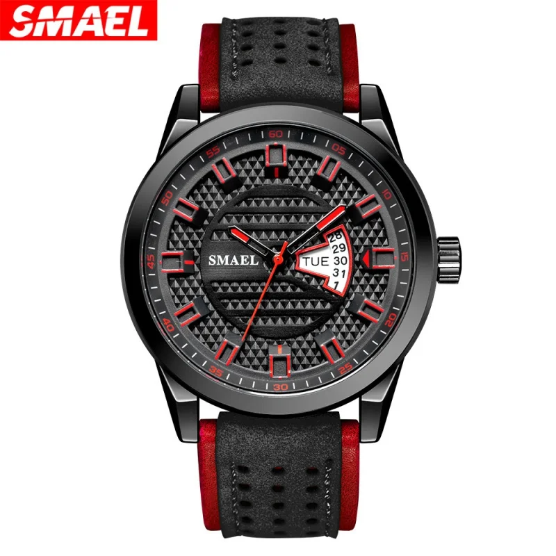 New Smael Watch Outdoor Sports Quartz Watch Waterproof Calendar Leather Multifunctional Men's Wrist Watch