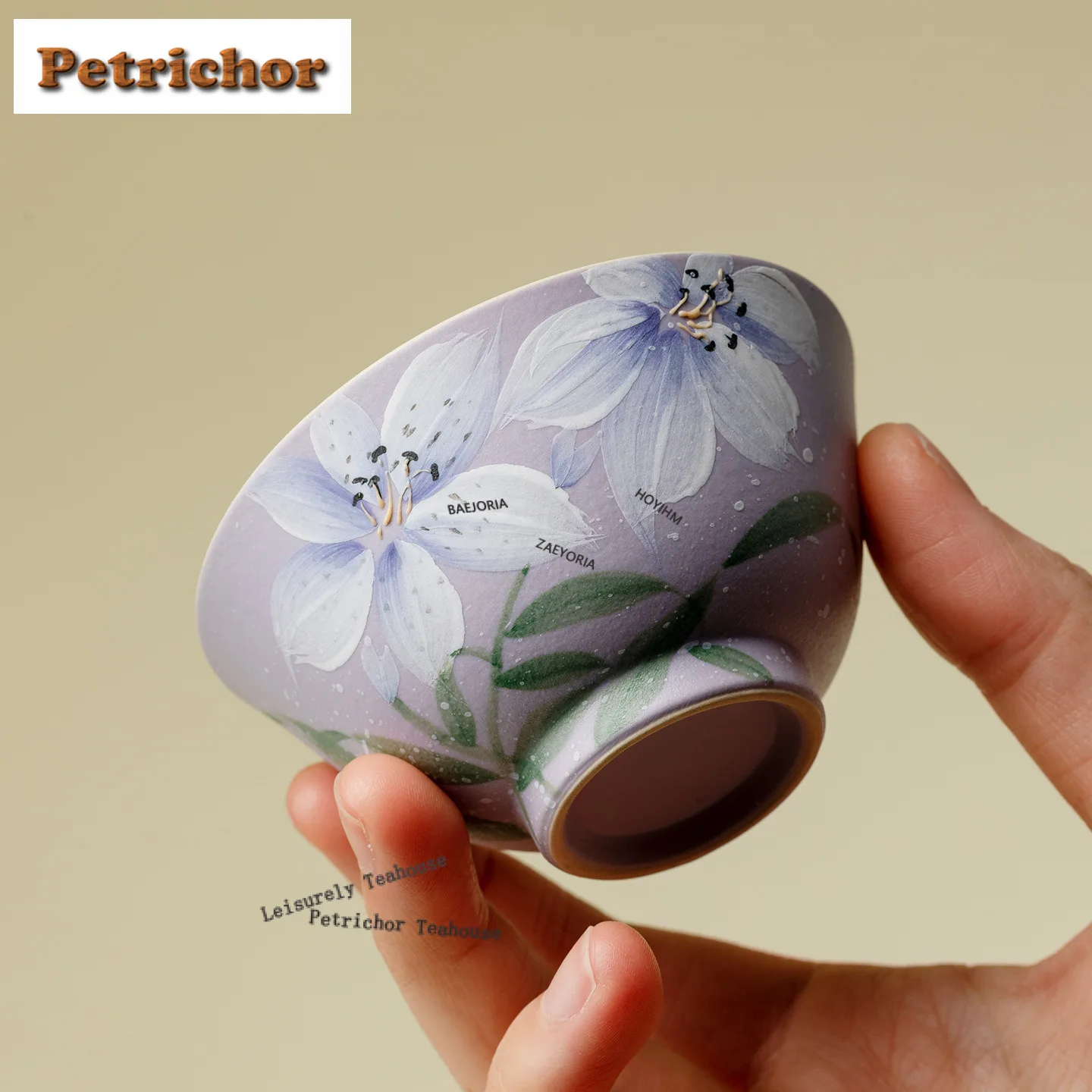 

100ml Hand Painted Purple Mist Lily Teacup Traditional Tea Bowl Water Jug Tea-tasting Smelling Cup Chazhan Master Cups Drinkware