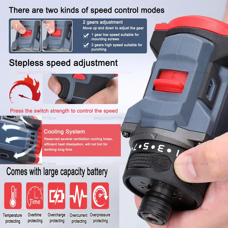 สว่านไร้สายและไขควงไฟฟ้าลิเธียม 2-in-1 16.8V แบบไร้แปรงถ่าน อเนกประสงค์ สำหรับงานบ้าน เฟอร์นิเจอร์ และเครื่องใช้ไฟฟ้า