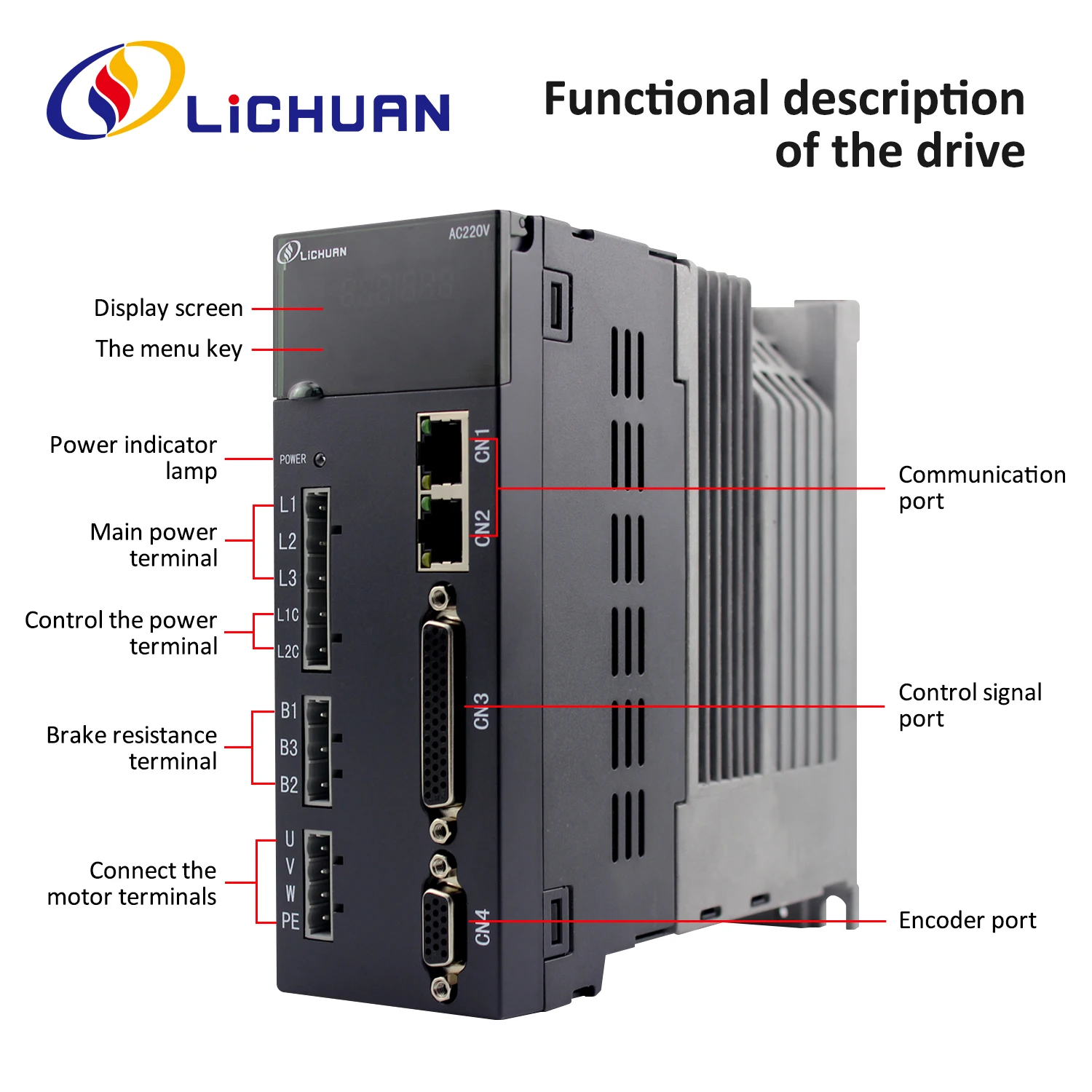 Lichuan A6 3000rpm 200/400/600W AC Servo Motor Driver Controller 220V 1.6/2.5/3.3A 0.637/1.27/1.91N.m AC Servo Motor Drivers Kit