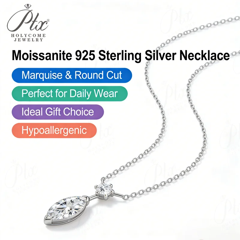 

Moissanite Necklace 925/10K/14K Gold Marquise 1ct D VVS1 Round Pendant Factory Direct Daily Fine Jewelry Perfect for Anniversary