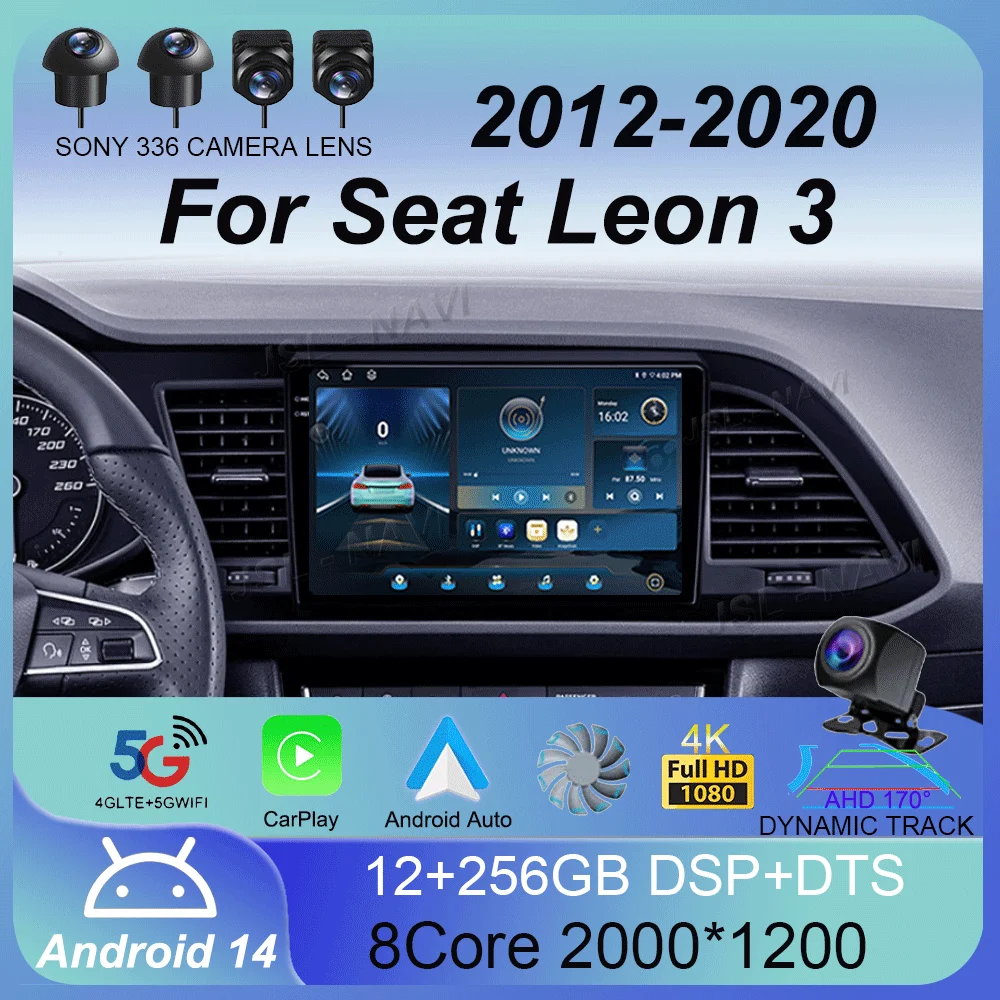 

Android 14 Carplay Автомобильный радиоприемник для Seat Leon 3 2012 2013 2014 2015-2020 Навигация GPS Мультимедийный плеер Стерео Wi-Fi + 4G Auto BT