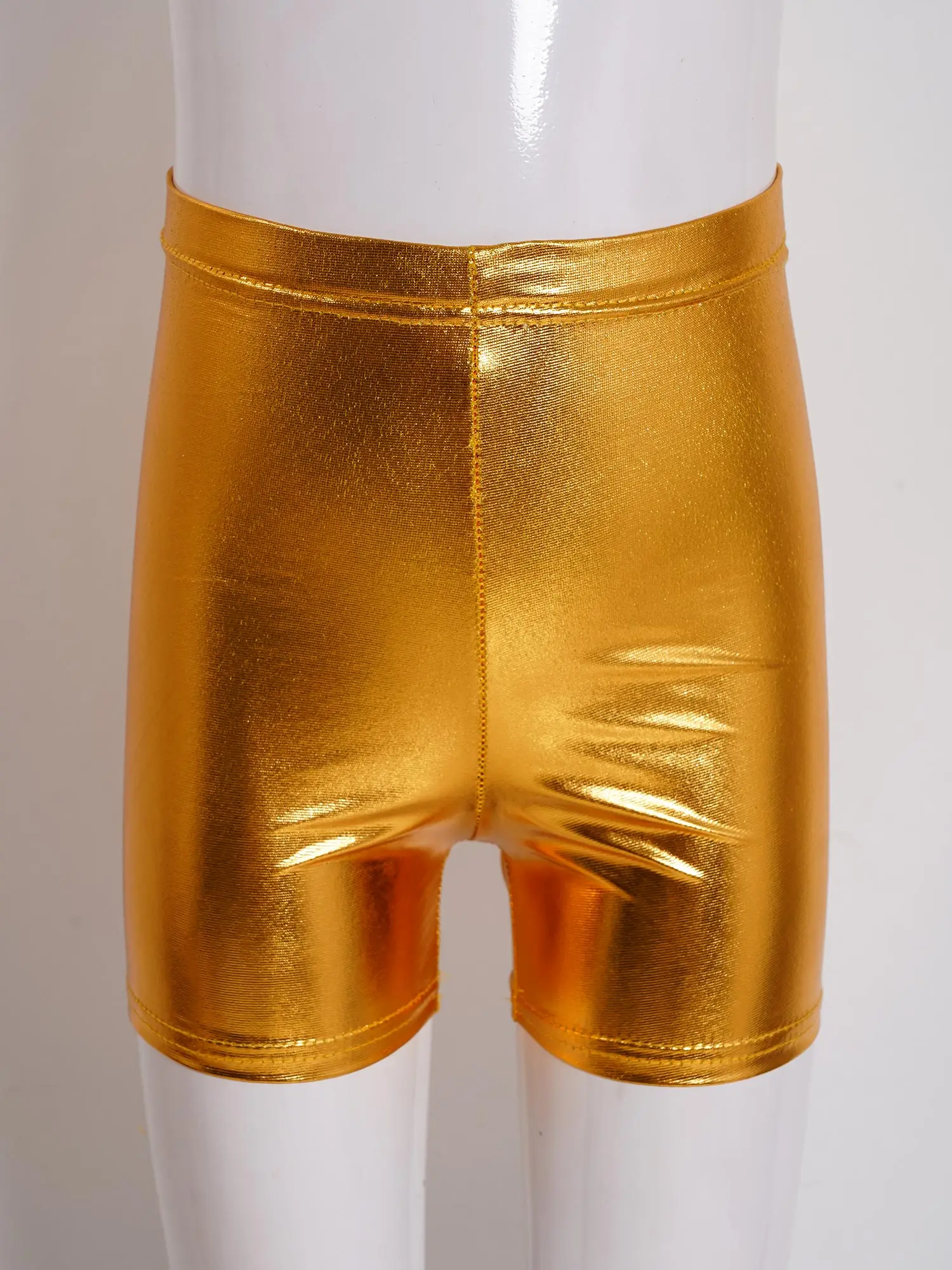 Unisex Kid Metallic Shiny Boxer Shorts Dance Gymnastics Yoga Sport Bottoms School Show Dancewear Swim Trunks Swimwear Sportswear