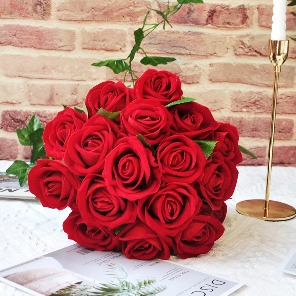 10 Piezas de Flores Artificiales, Rosas de Seda con Tallo Largo, para el Día de San Valentín, Ramos de Novia, Decoración de Mesa para Bodas, Hogar, Jarrones, Manualidades, Caja de Regalo