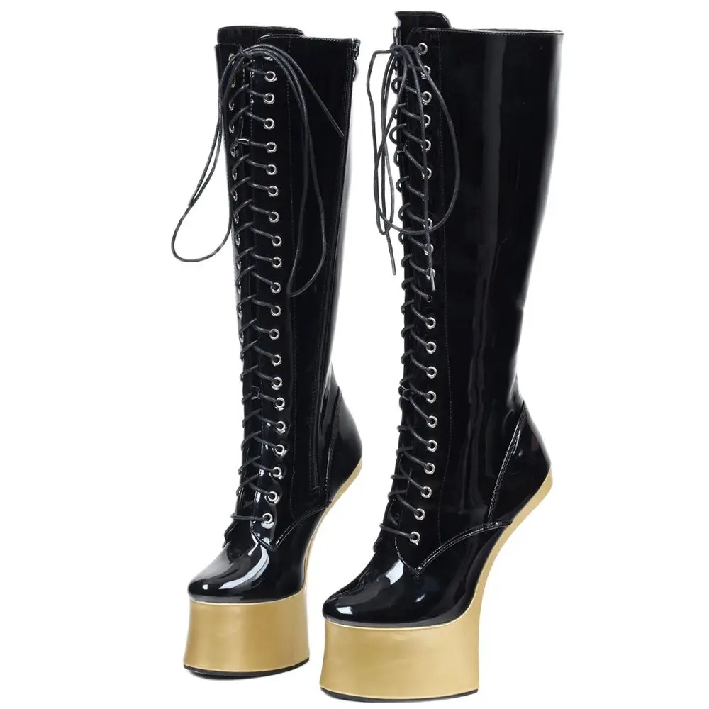 jialuowei Heelless Knee-high Boots 18CM Horse Heel Platform Zip Women Sexy Fetish Pole-dancing Boots