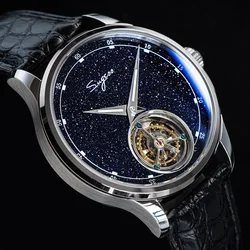 2023 Sugess Tourbillon Mens Watch Tianjin ST8230 Movement Blue Aventurine Stone Luxury Mechanical Hand Wind Watches Crocodile