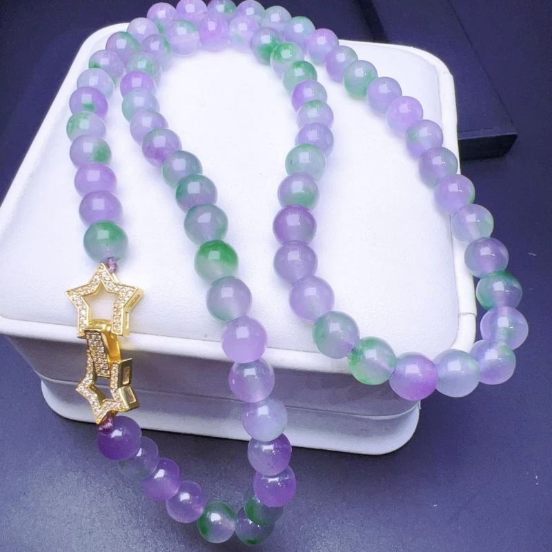 Jade High Ice Spring Color Round Bead Necklace