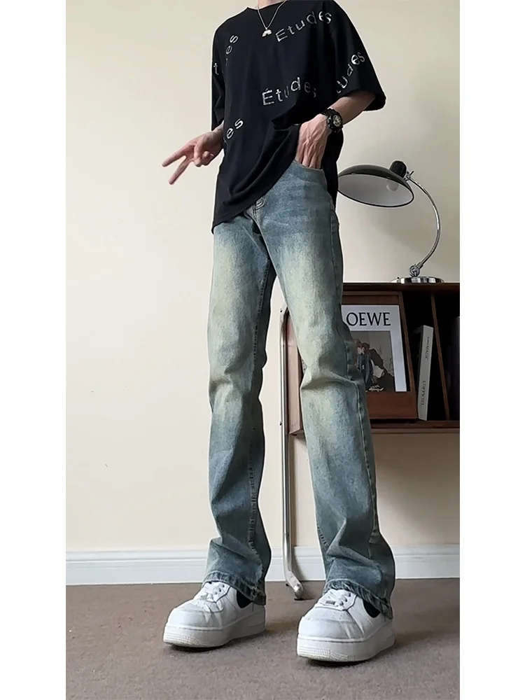 

Мужские летние джинсы в американском стиле, зауженные, тонкие, с эффектом потертости, прямые, слегка расклешенные, из хлопкового эластичного денима