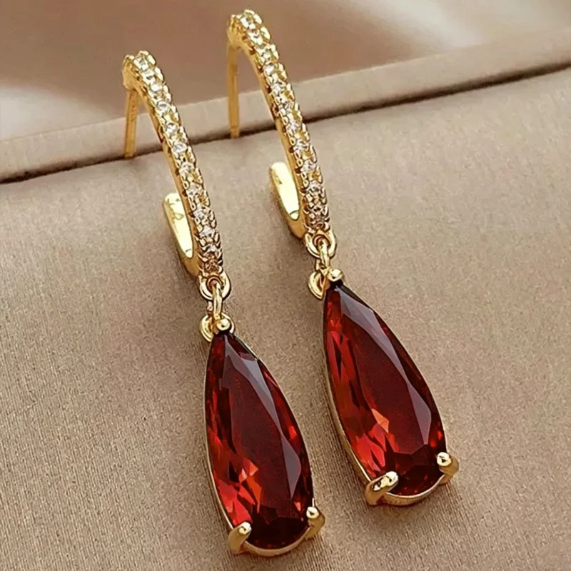 Huitan Birne Grün CZ Tropfen Ohrringe für Frauen Temperament Gold Farbe Ohr Hängen Ohrringe Büro dame Luxus Trendy Schmuck – Detail 18