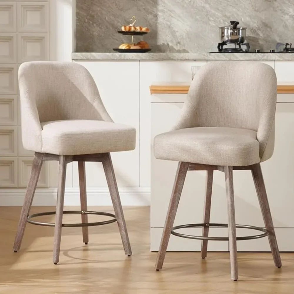 

Counter Height Bar Stools Set of 2 Swivel Barstools Linen Fabric Upholstered Bar Chairs 26" Seat Height Counter Stools