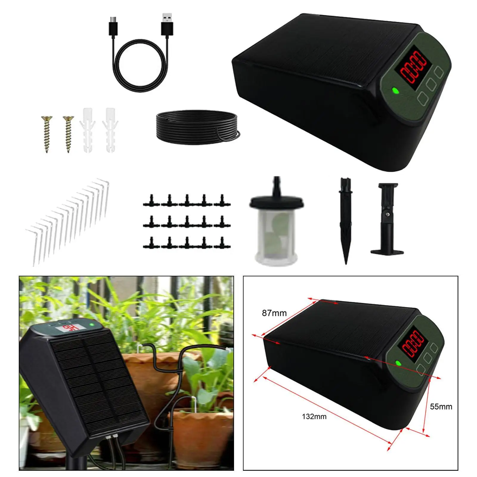 

Solar Timing Drip Irrigation Pump Kit Vegetables Patio Plant Watering Device