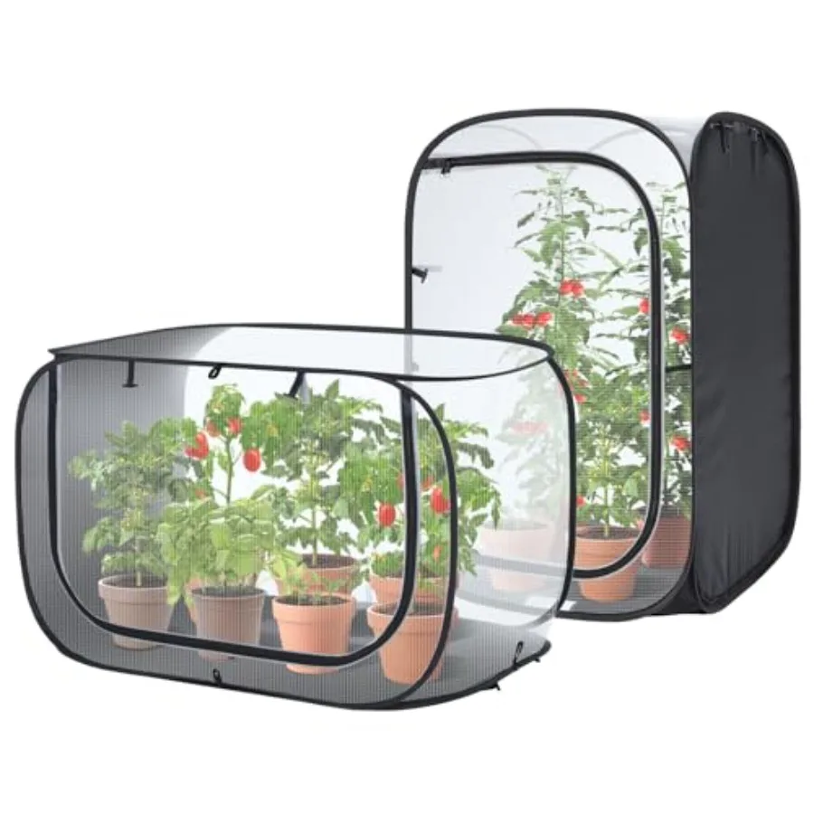 

Outdoor garden mesh plant cover pack for strawberries and vegetables black polyethylene pop-up design with wind protection 4 x