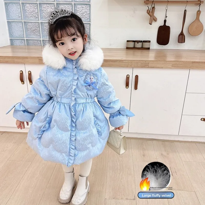 

2025 Elsa Girls Down Coat, Mid-Length Thickened Puffer for Toddlers & Kids Winter Outerwear