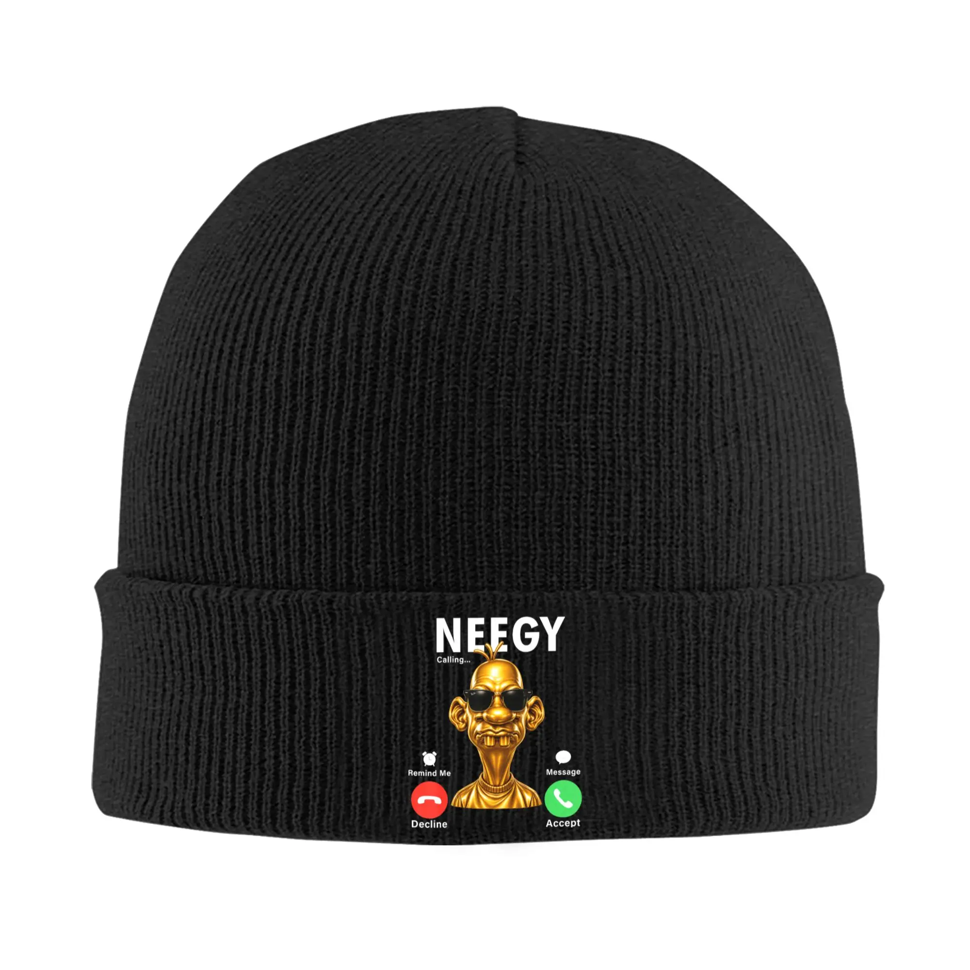 Neegy-Meme Calling Internet Brainrot Knitted Hats Autumn Winter Beanies New Humor Gen Alpha Caps Unisex Acrylic Casual Skullcap