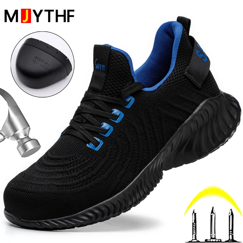 Lightweight Safety Shoes Men Steel Toe Anti-smash Work Sneakers Protective Shoes Breathable Mesh Indestructible Shoes Size 47