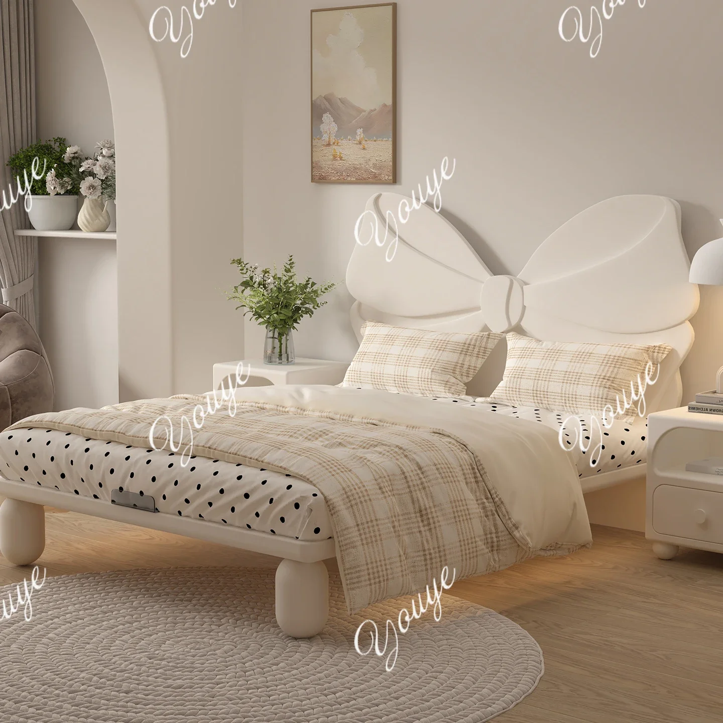 

Детская кровать N63 Cream Wind из массива дерева для девочек, кровать-принцесса, односпальная кровать для девочек, детская кровать с подвесным бантом