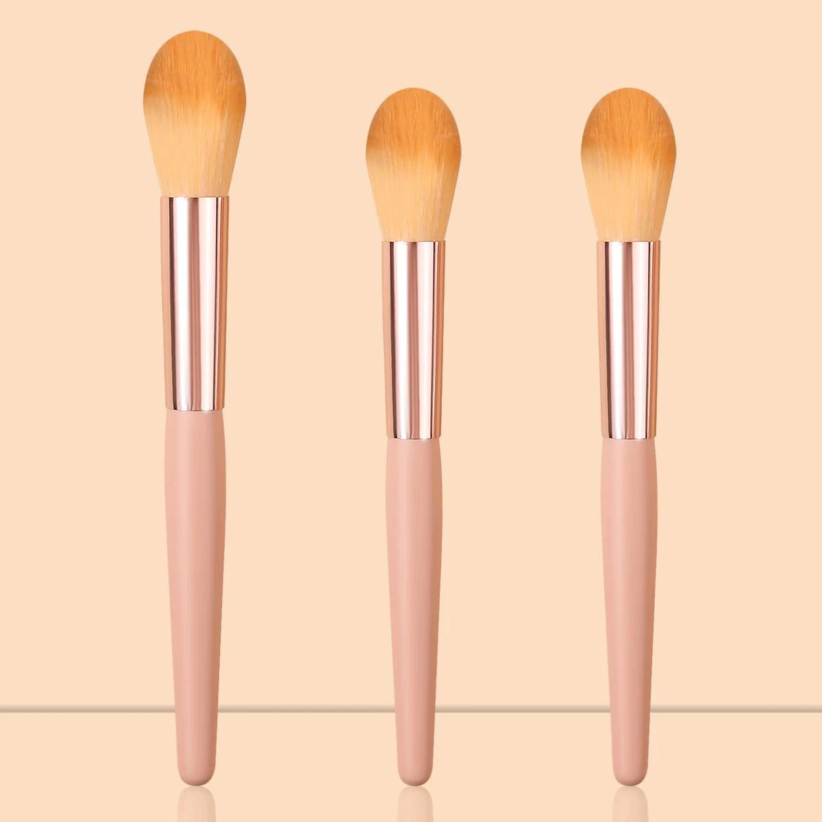 Pincel de maquiagem de cerdas macias com cabo de madeira 3 peças, pincel de blush, pincel de brilho, pincel de destaque, ferramentas de beleza facial para iniciantes