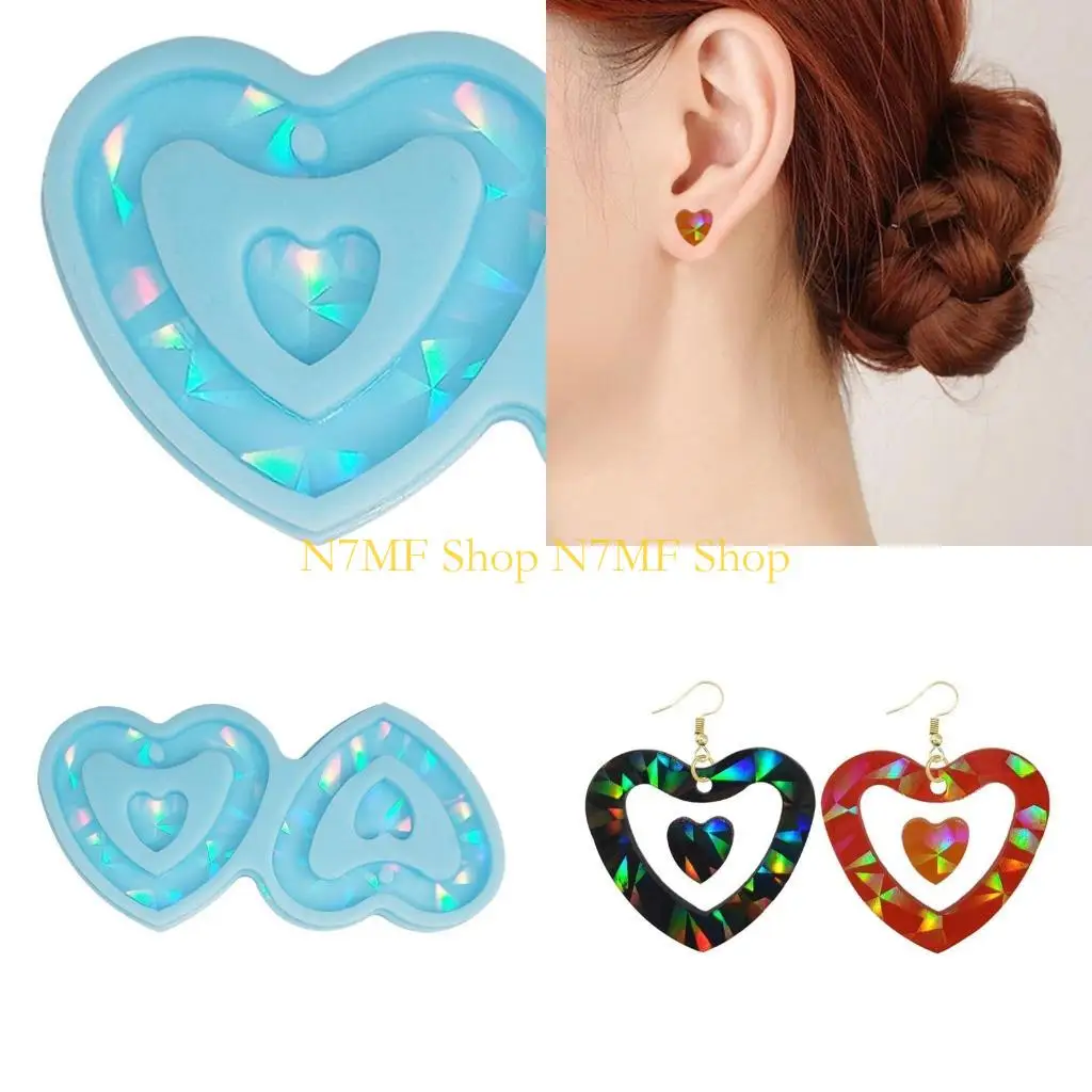

N7MF Hollow Heart Resin Pendant Earring Mold Epoxy Casting Mold DIY Earring Jewelry