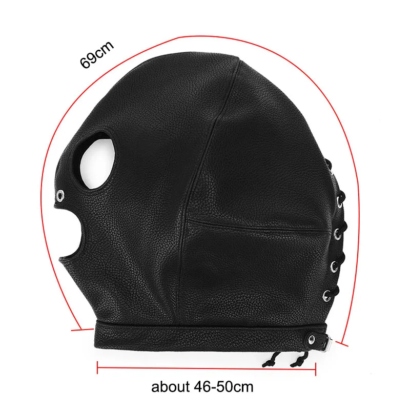 Retro PU Leather Men Head Masks Sexy Exposed Eyes and Mouth Face Mask Cosplay Holiday Party Costume Roleplay Black Headgear