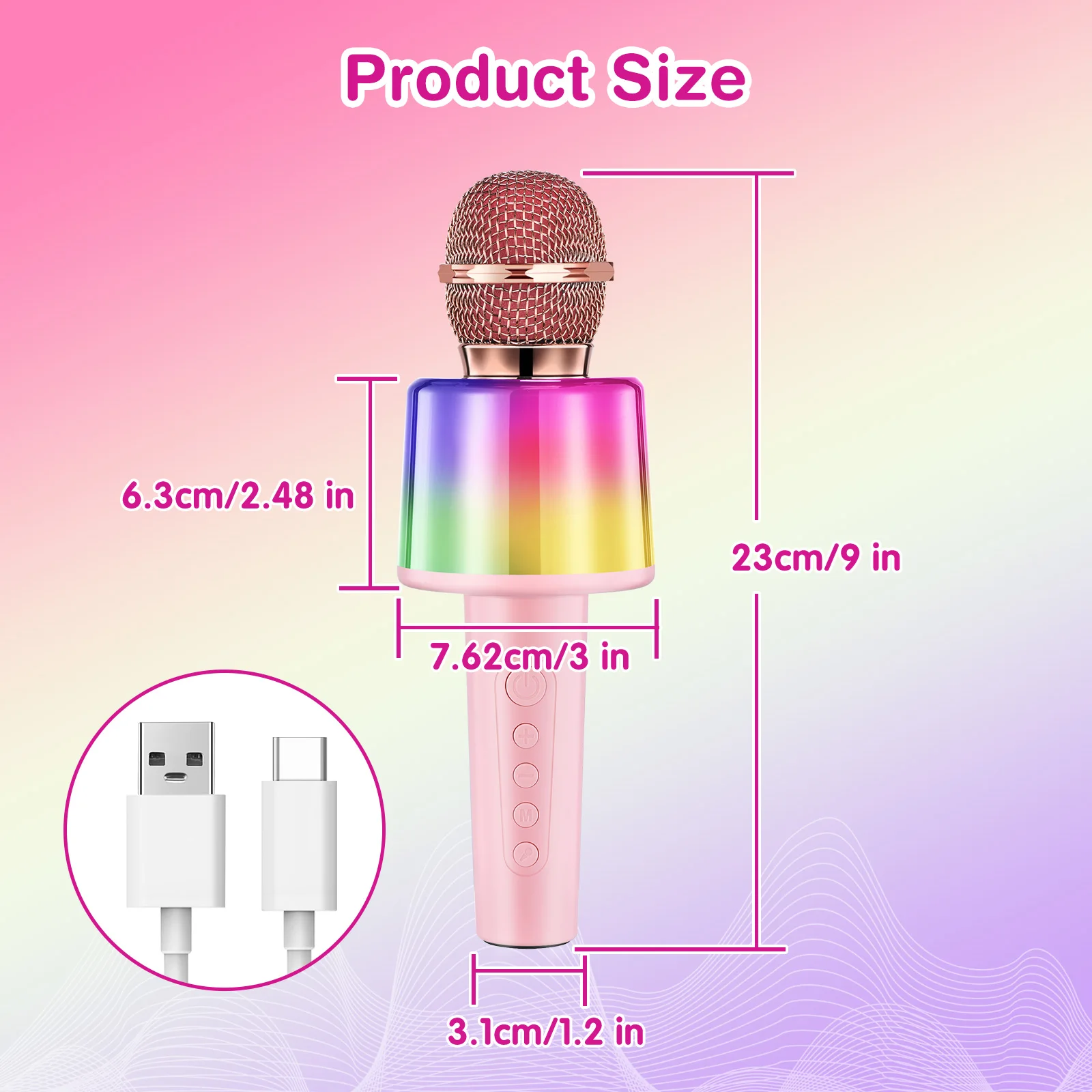 Kids Karaoke Microphone Toddler Microphone for Kids with Lights, Birthday Gift for Girls, Boys Toy Age 4-6-8-10+(Pinkcolor)