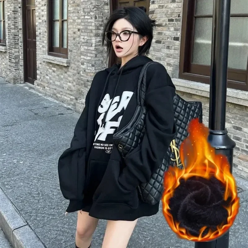 

Hight Street Y2k Hoodie Women Letter Print Korean Fashion Oversized Streetwear Women Harajuku Thick Warm Fleece-Lined Sweatshirt